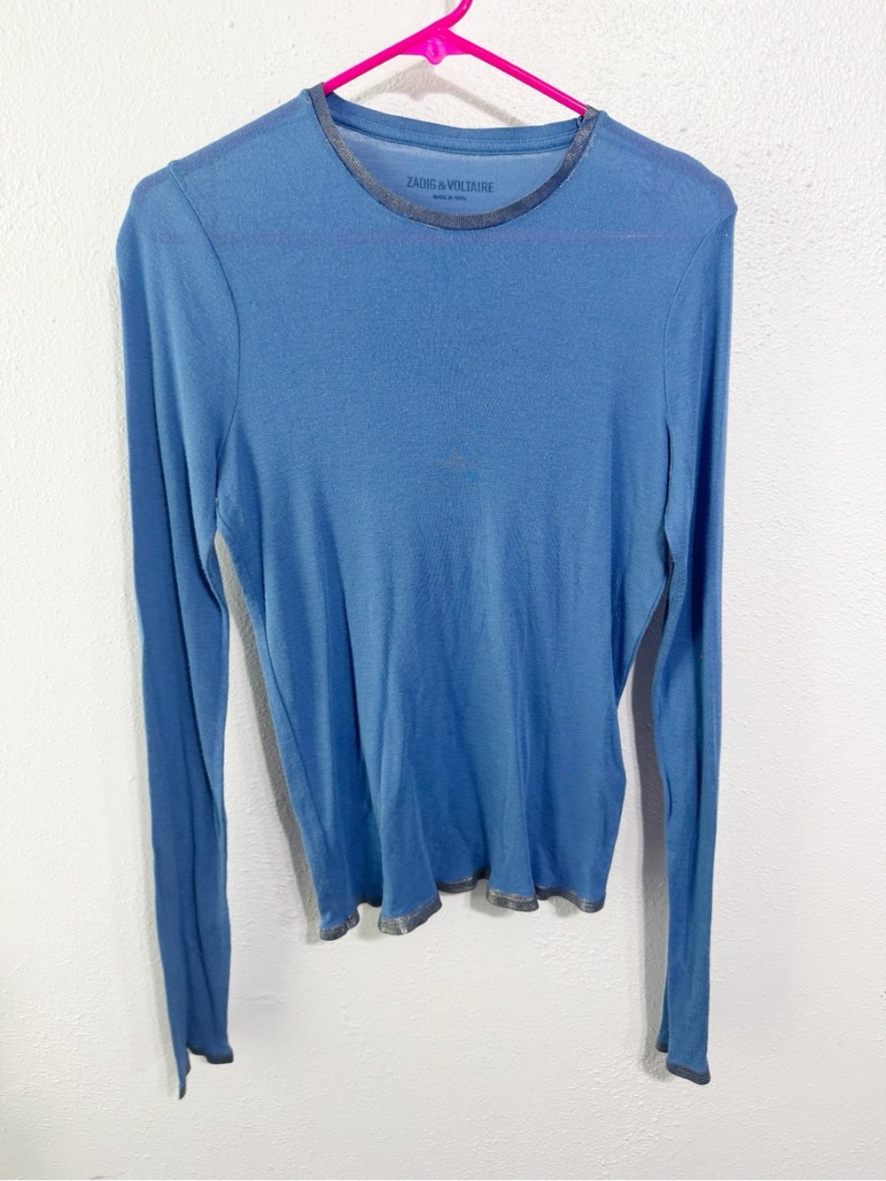 Zadig & Voltaire Blue Crewneck Long Sleeve Willy foil  Top med